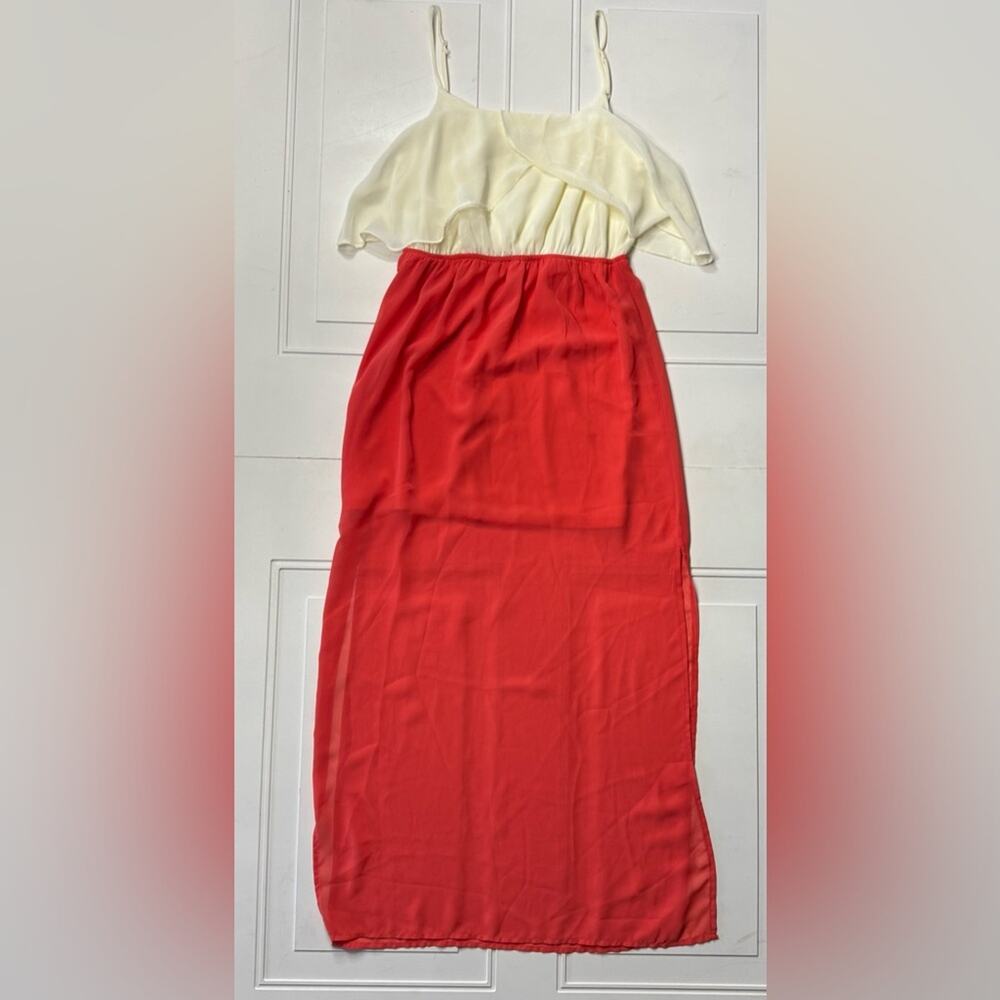 Free Bird Freebird Womens Sz S Orange Coral Cream Chiffon Maxi Dress